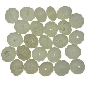 Pale Green Cloudy Pumpkin Shaped Glass Vintage Beads Jewelry Making Supply 25PC